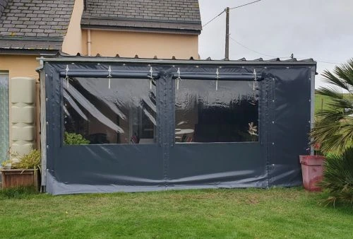 Bâche de protection pour pergola avec fenêtres transparentes, PVC gris anthracite, abri terrasse extérieur