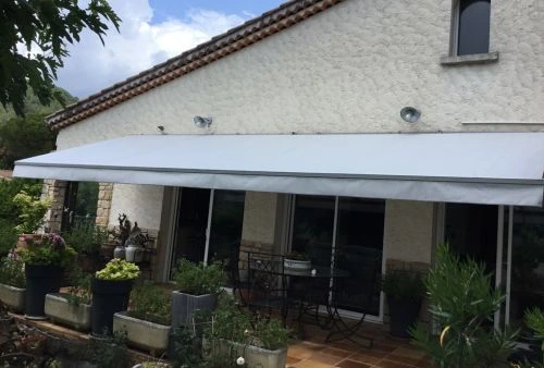 Toile de remplacement pour store banne gris imperméable Dickson Orchestra avec lambrequin droit